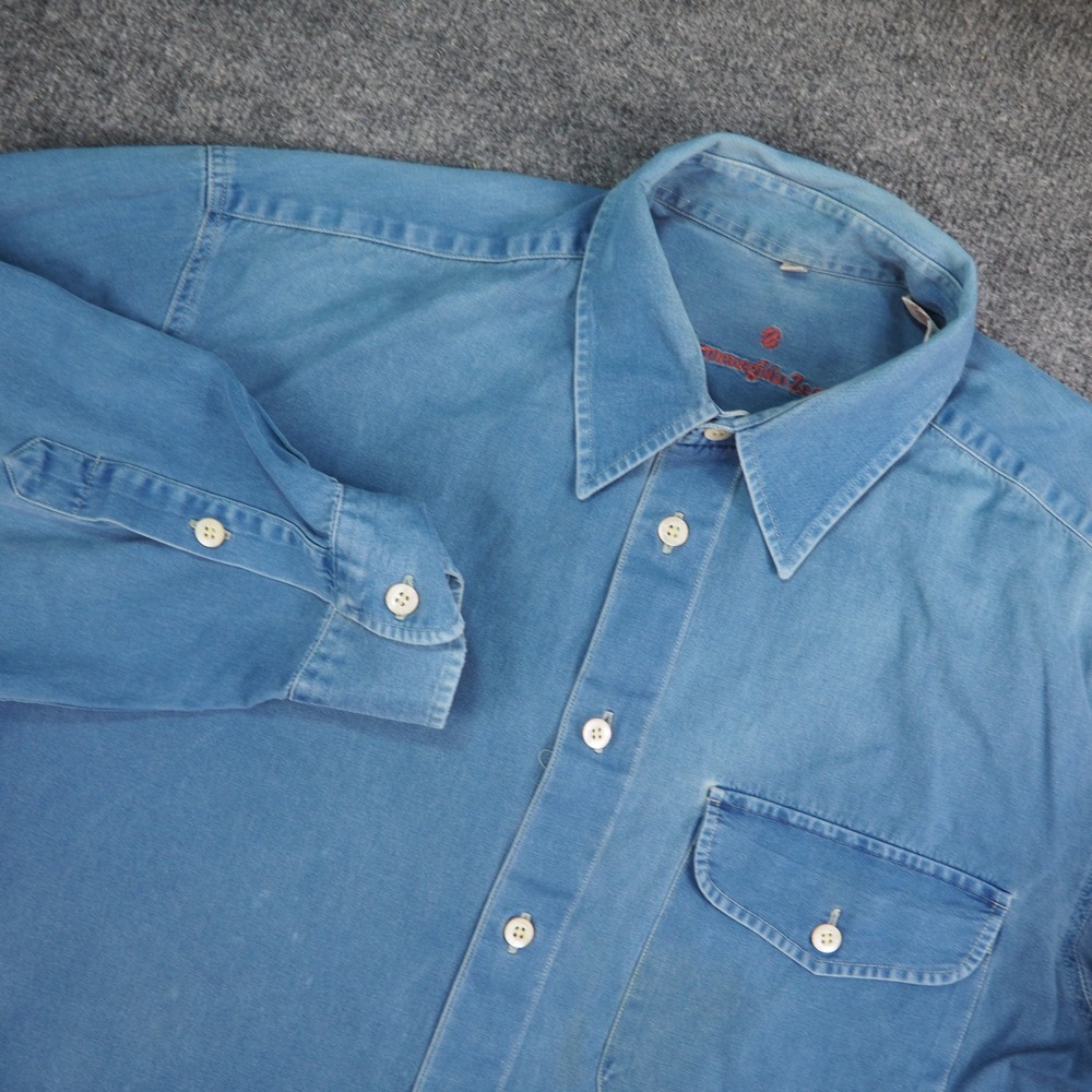 Ermenegildo Zegna Button Down Mens Large Blue Soft Luxury Designer Shirt FLAW
